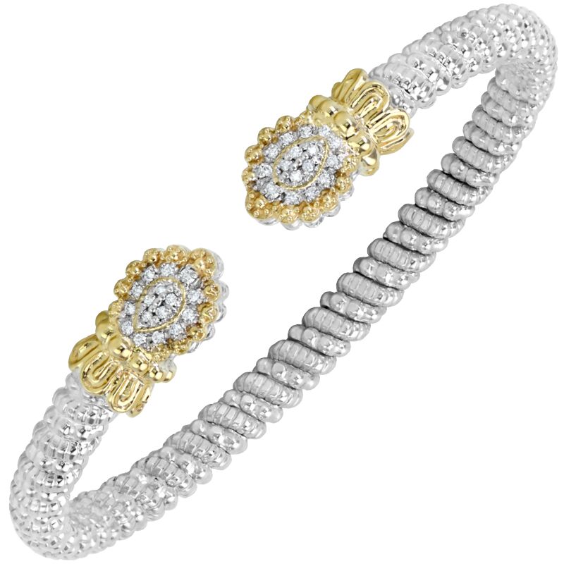 VAHAN 4MM Open Band Bracelet, Diamond, Yellow Gold and Sterling Sliver