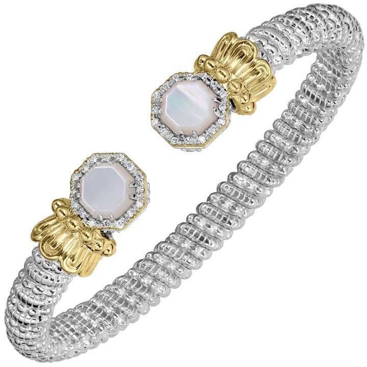VAHAN Mother of Pearl and Diamond Bracelet, 6MM Open Band