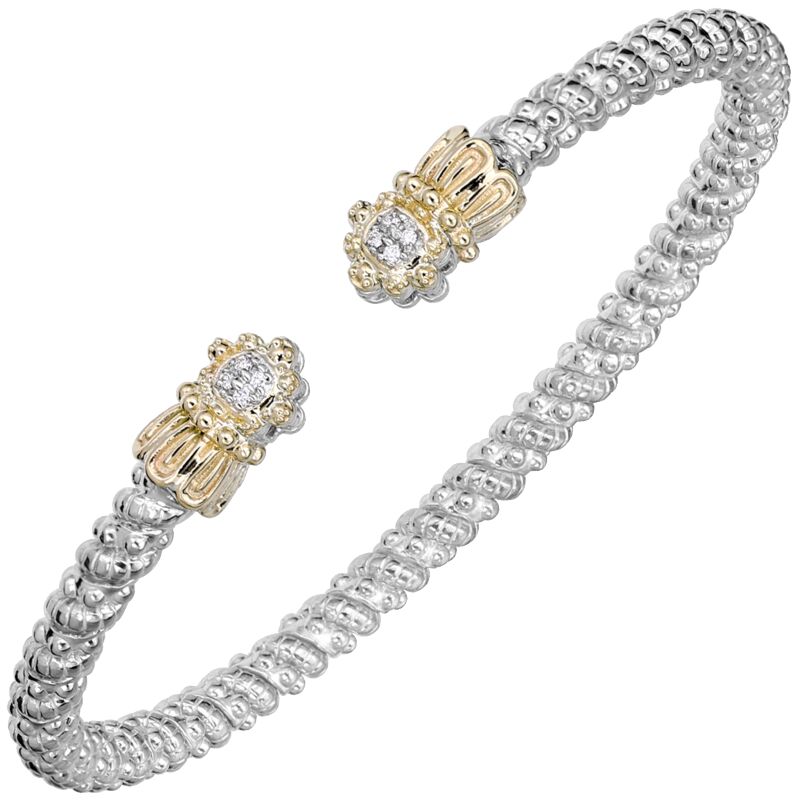 3MM Open Band Bracelet, 0.04KT Yellow Gold and Sterling Sliver