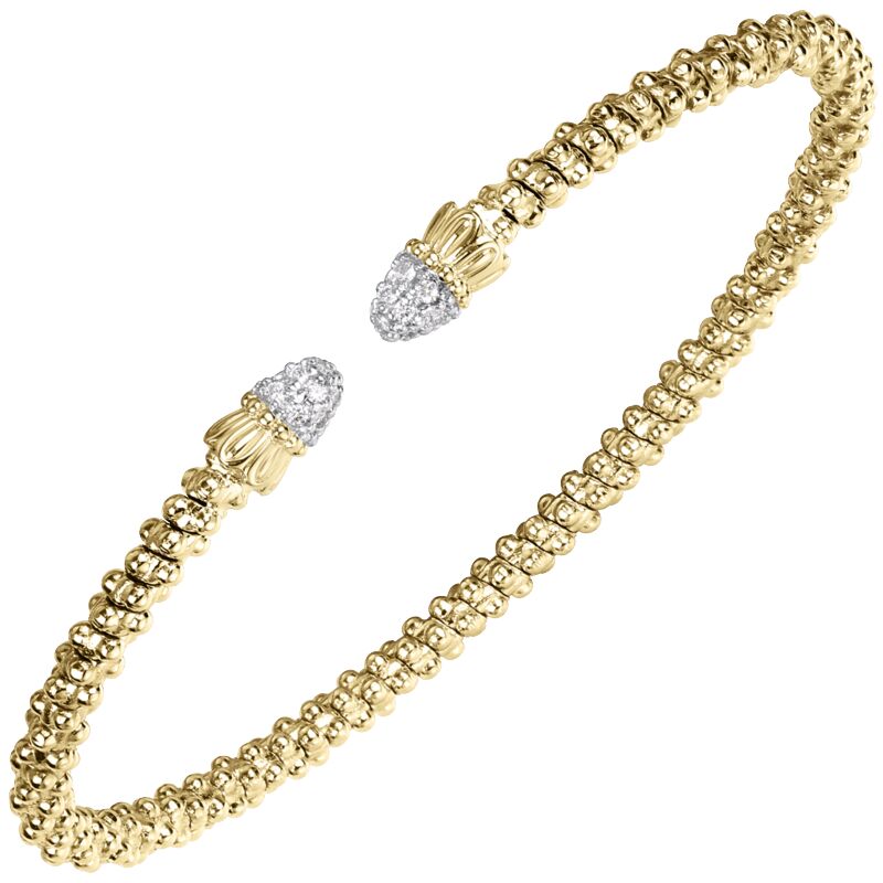 2MM Open Band Bracelet, 0.12CT All 14KT Yellow Gold