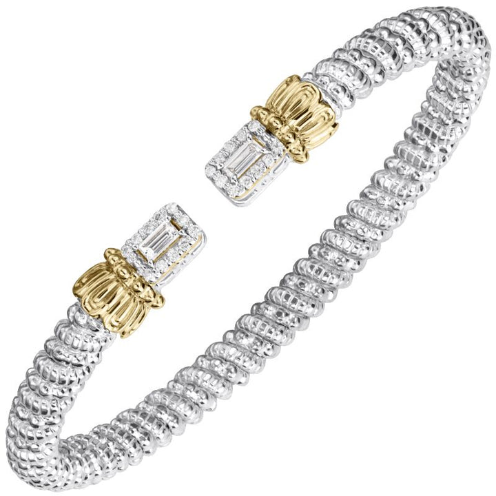 4MM Open Band Bracelet, 0.37CT 14KT Yellow Gold & Sterling Sliver