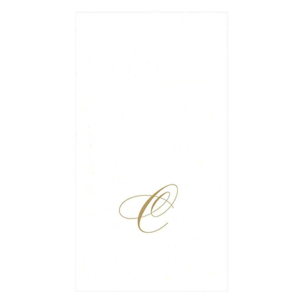 Caspari White Pearl & Gold Paper Linen Single Initial Boxed Guest Towel Napkins