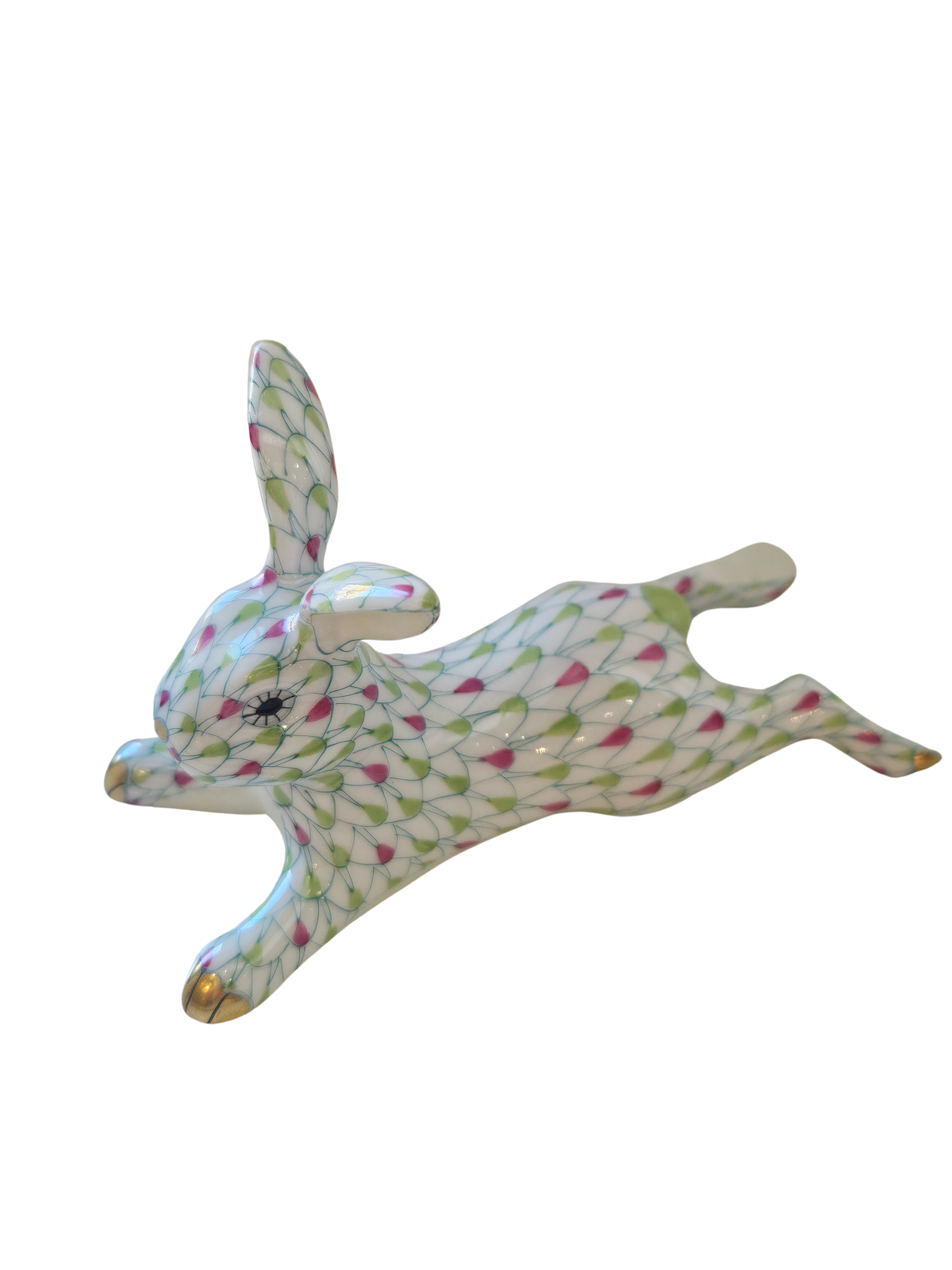 Herend Lounging Bunny, Pink/Key Lime