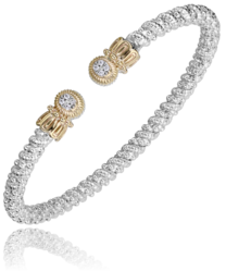 3MM Open Band Bracelet, 0.06CT 14KT Yellow Gold & Sterling Sliver