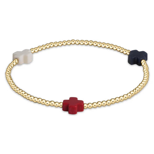 enewton Fourth of July Signature Cross Gold Pattern Bead Bracelet - Firecracker