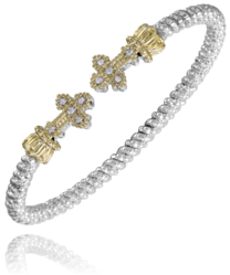 VAHAN 3MM Open Band Bracelet 14KYG & Sterling Sliver 0.10CT