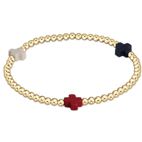enewton Fourth of July Signature Cross Gold Pattern Bead Bracelet - Firecracker