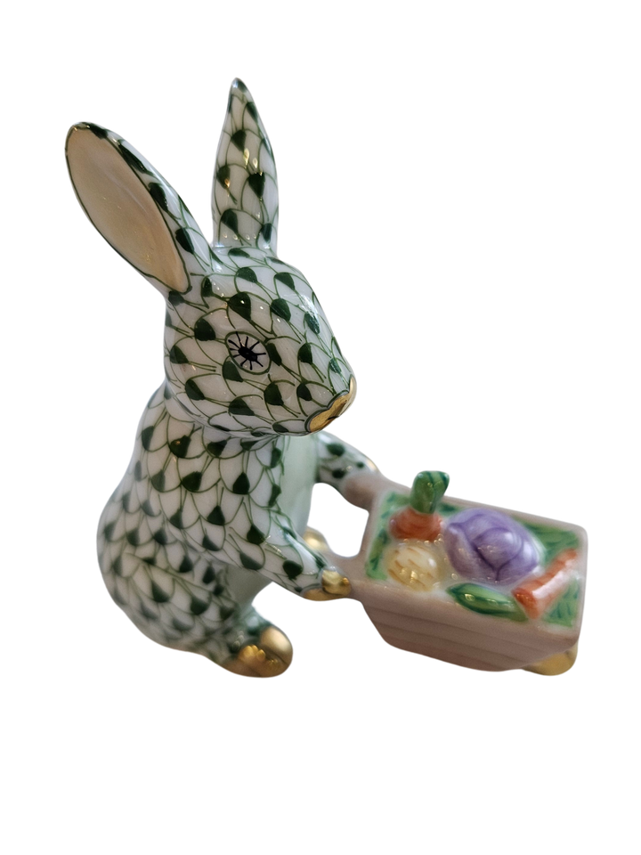 Herend Wheelbarrow Bunny, Forest Green
