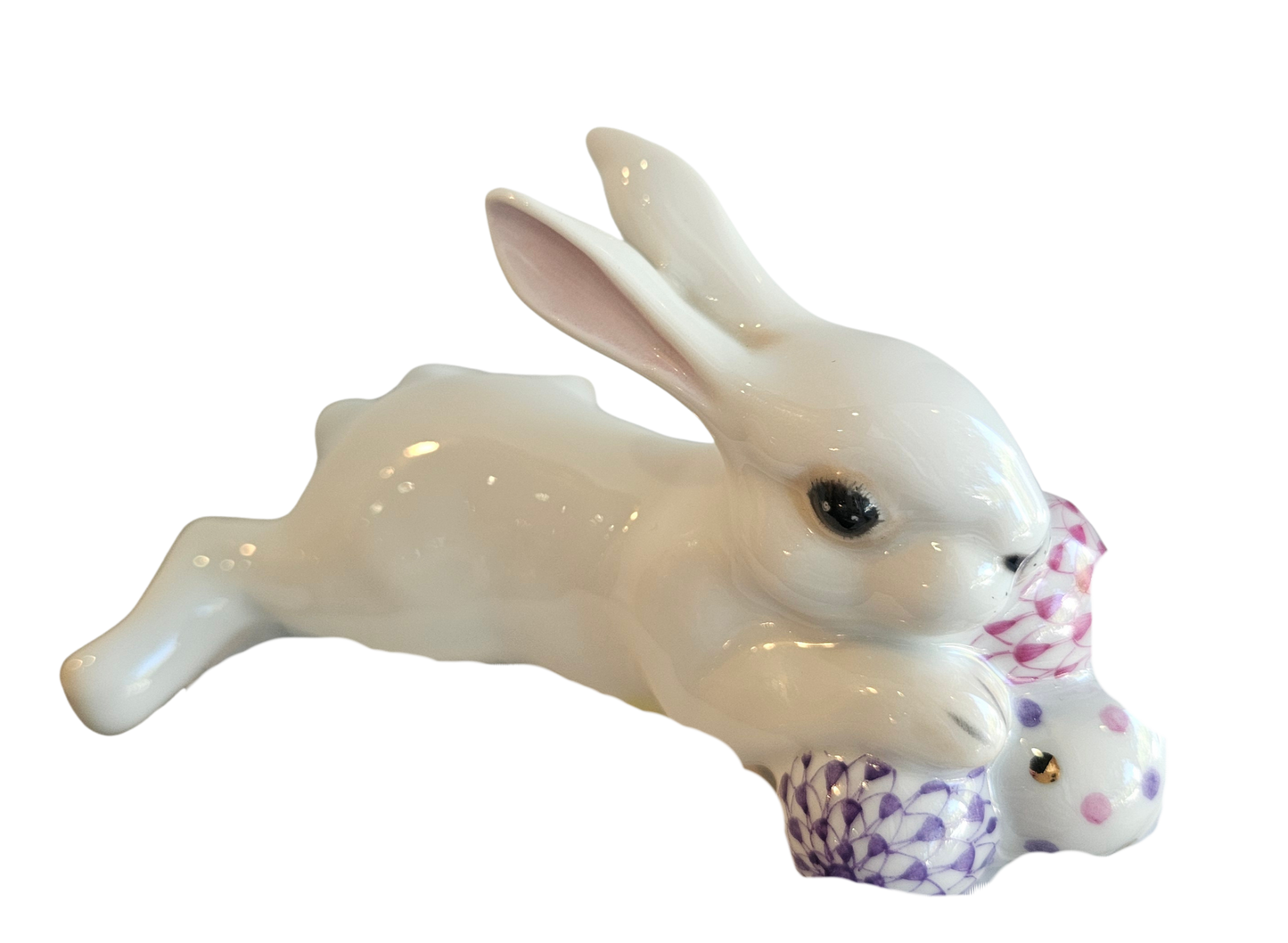Herend Lying Bunny with Eggs, Multicolor