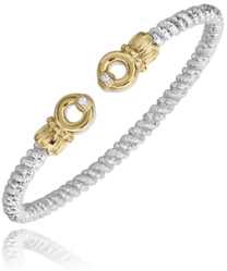 3MM Open Band Bracelet, 0.04CT 14KT Yellow Gold & Sterling Sliver