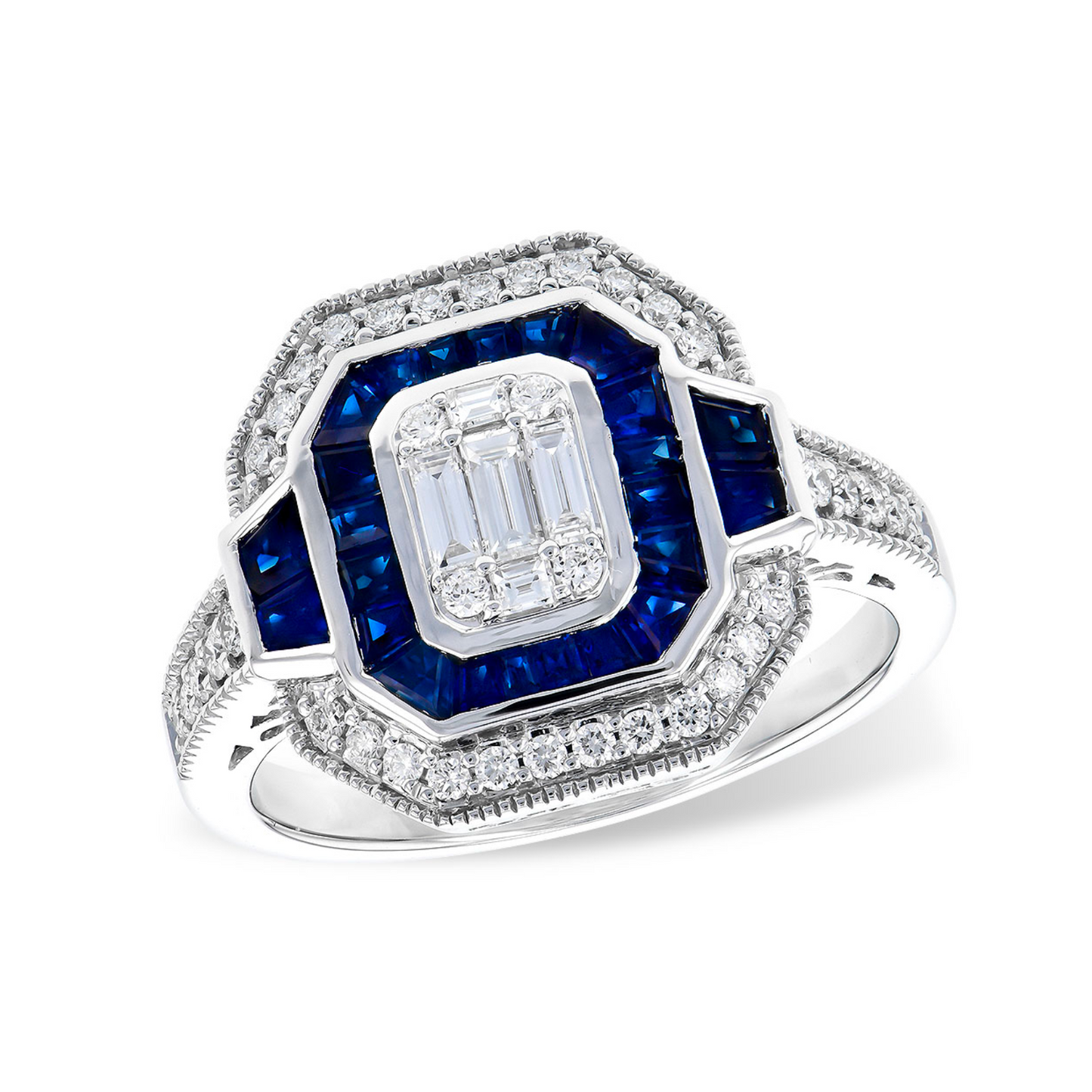 14W Sapphire and Diamond Octagon Ring