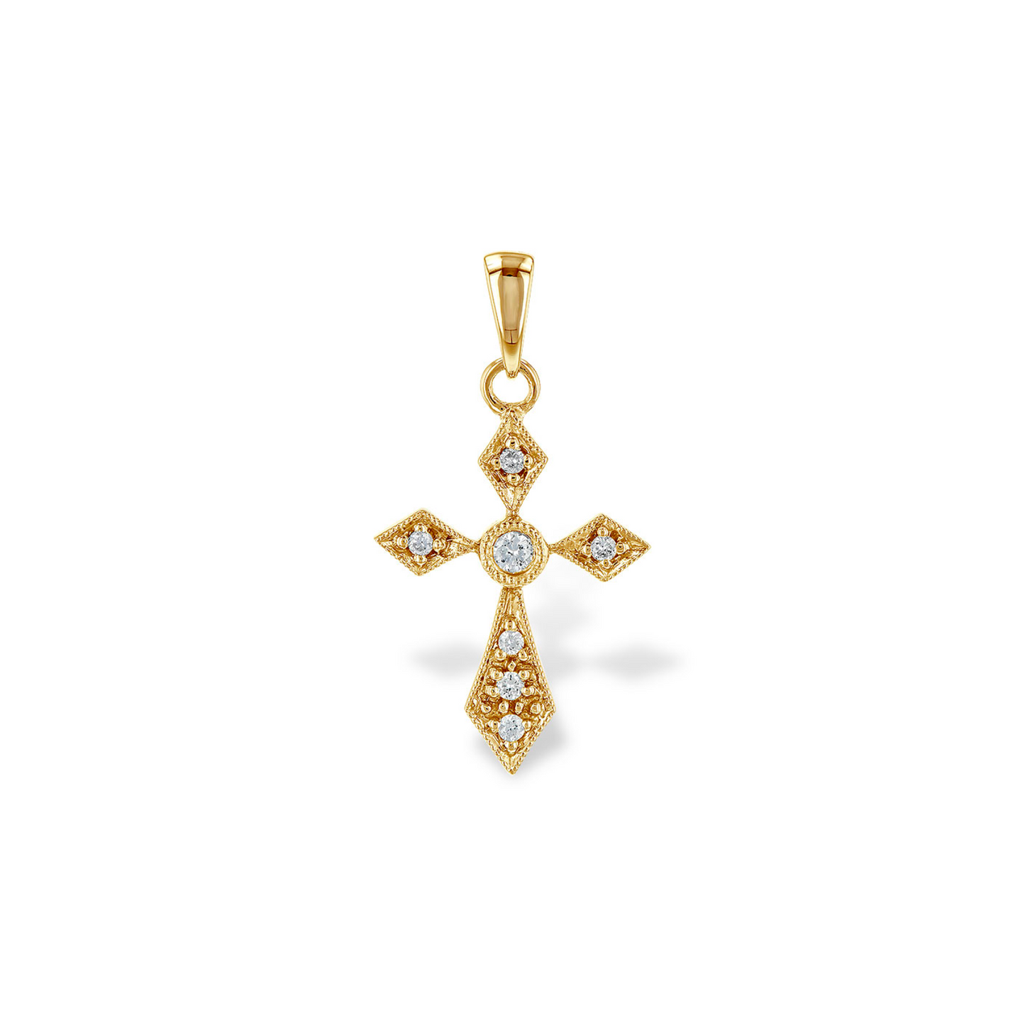 Diamond Cross Pendant with Gold Chain (14KT, 18IN, 1.5MM, Lobster Claw)