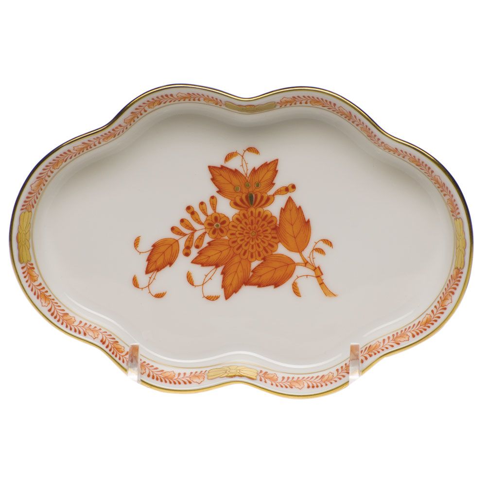 Herend Small Scallop Tray, Chinese Bouquet, Rust