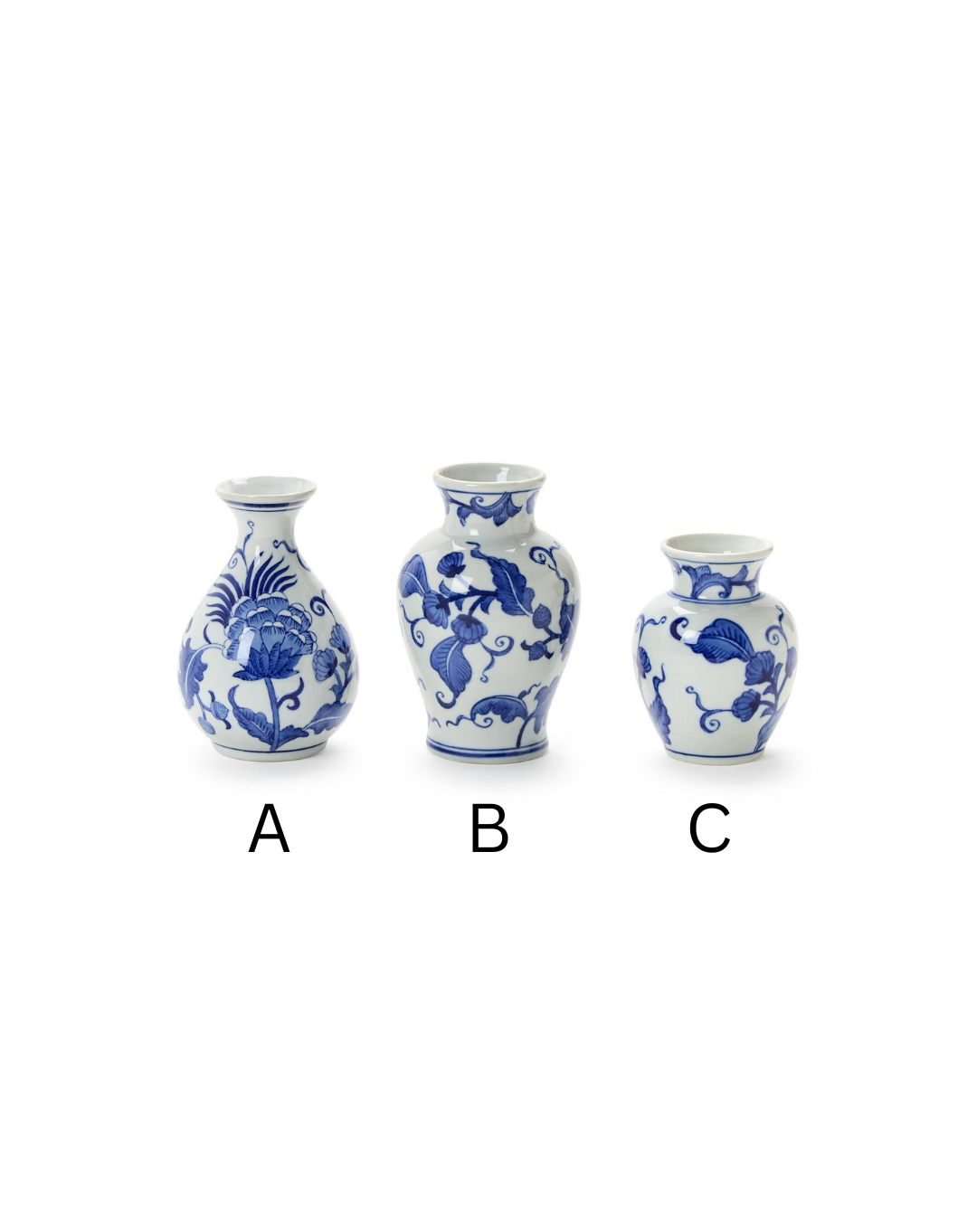 Hand-Painted Blue and White Floral Chinoiserie Vases