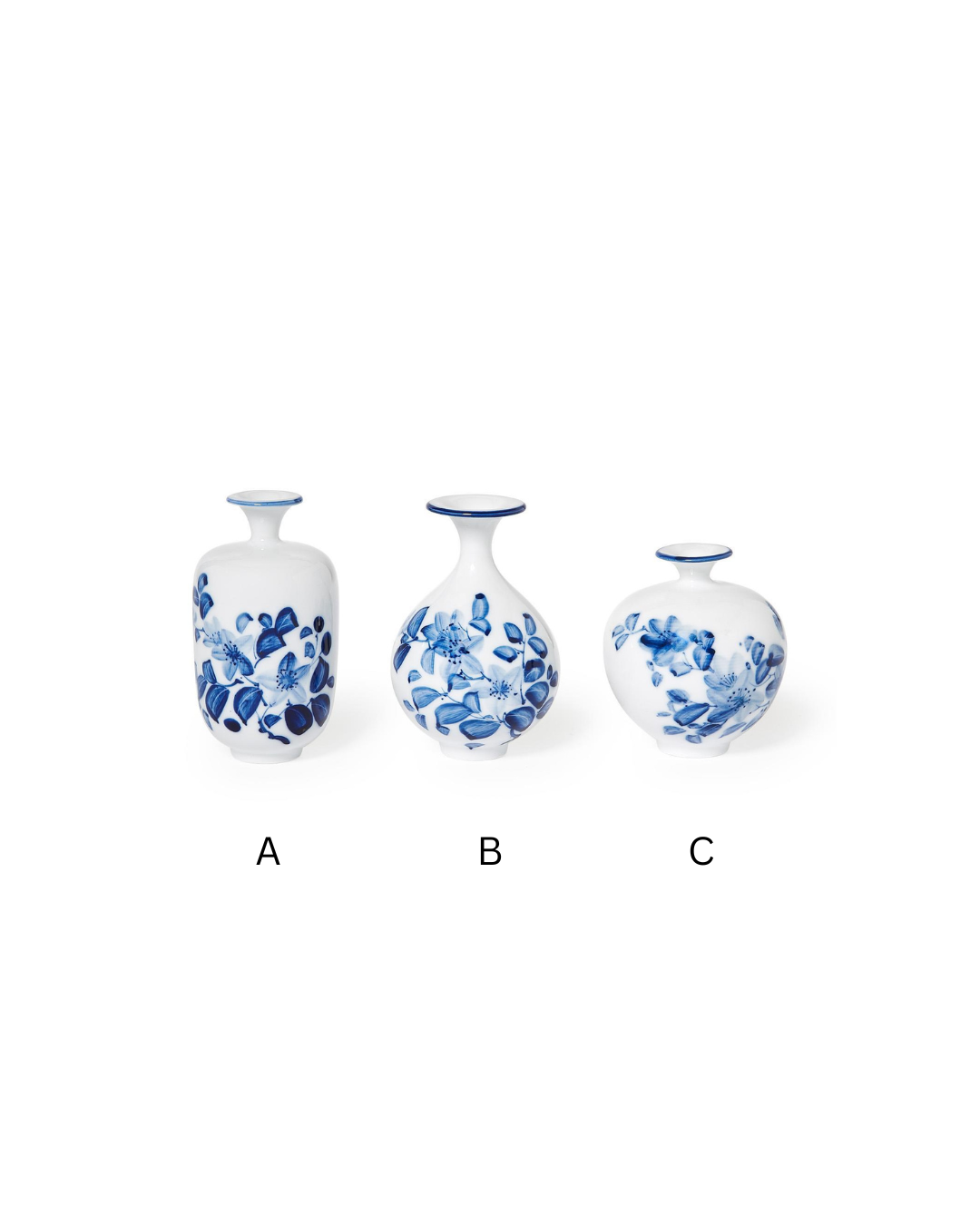 Petite Hand-Painted Chinoiserie Blue and White Floral Vases