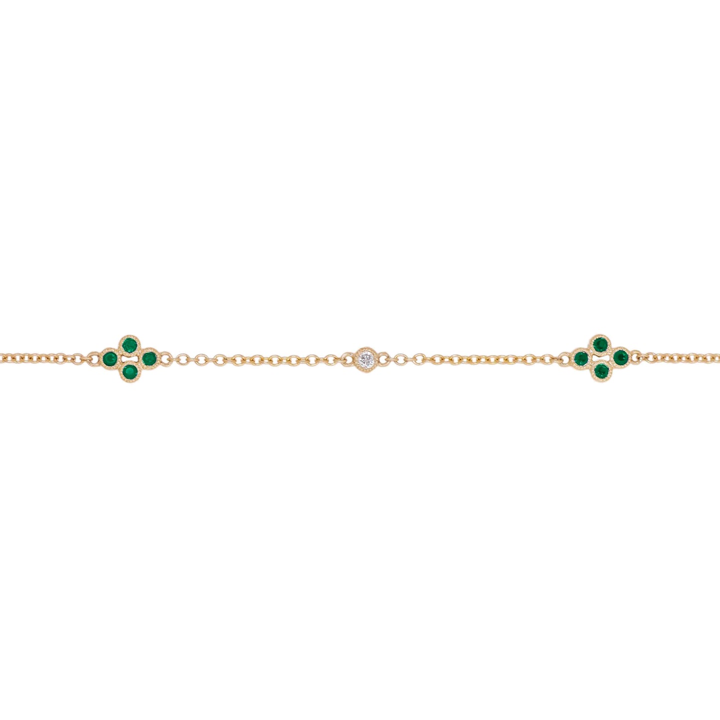 Round Emerald and Diamond Clover Station Bracelet