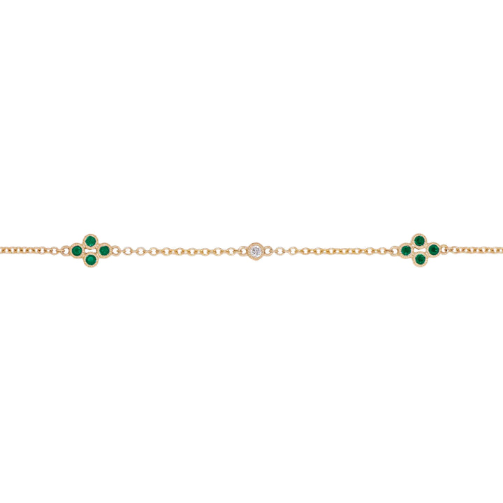 Round Emerald and Diamond Clover Station Bracelet