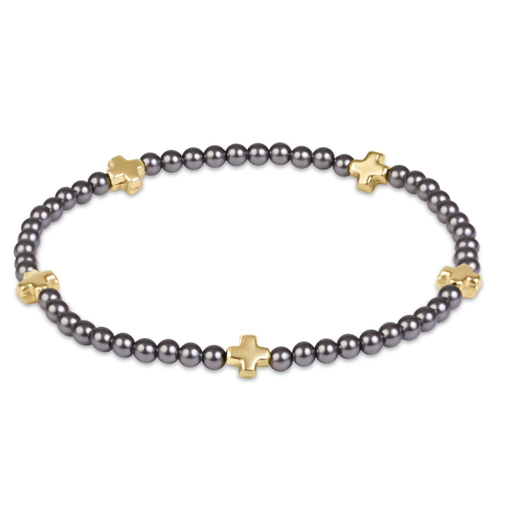 Enewton Signature Cross Small 3mm Pearl Dark Grey Bracelet