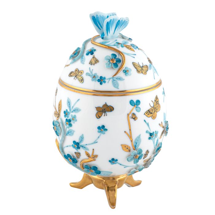 Herend Egg with Flowers, Blue
