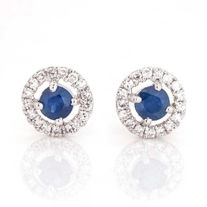 Round Sapphire and Diamond Classic Birthstone Program Earrings