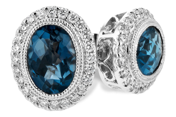 14KW Oval London Blue Topaz and Diamond Earrings