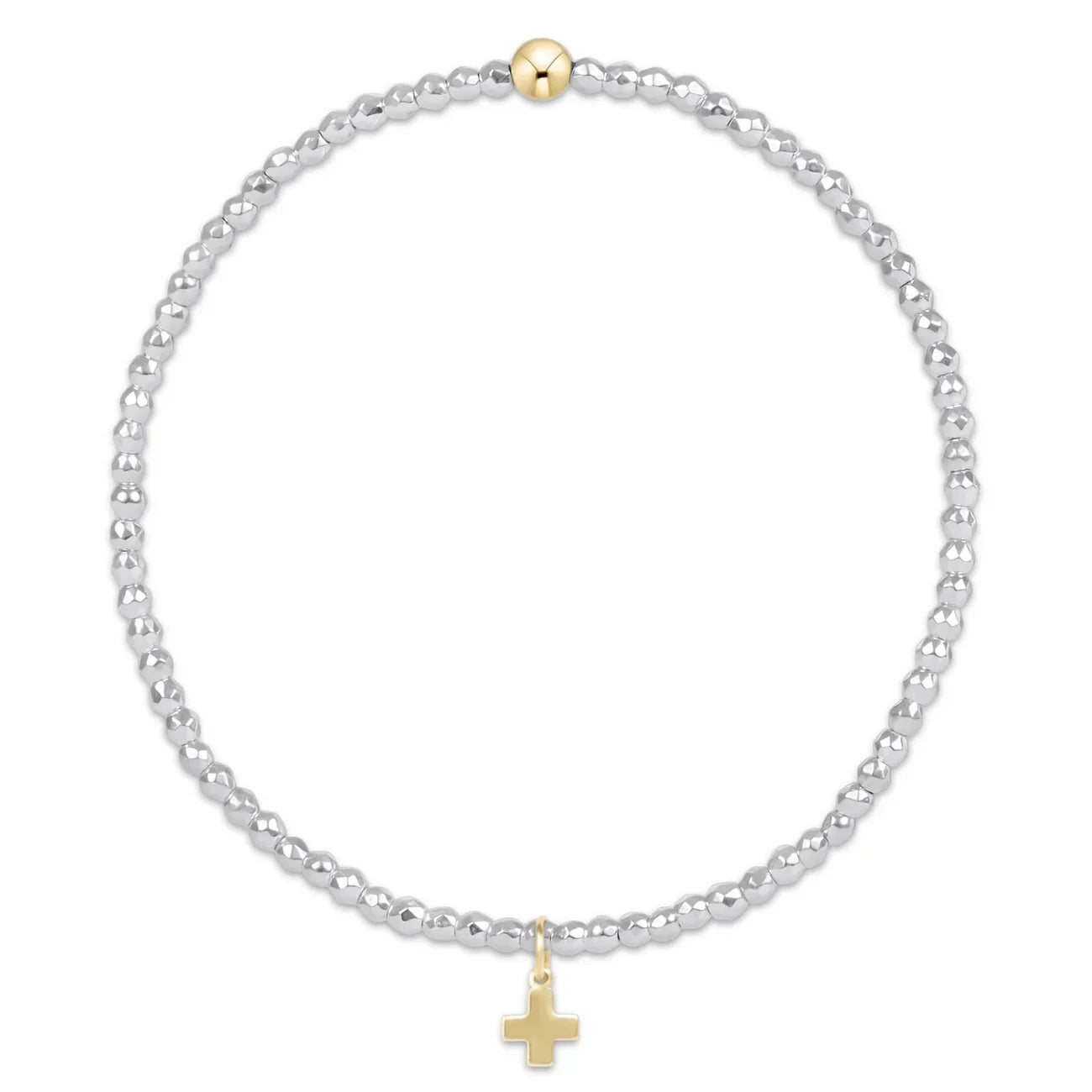 enewton Extends - Bright Silver Faceted Hematite 2mm Bracelet - Signature Cross Gold Charm