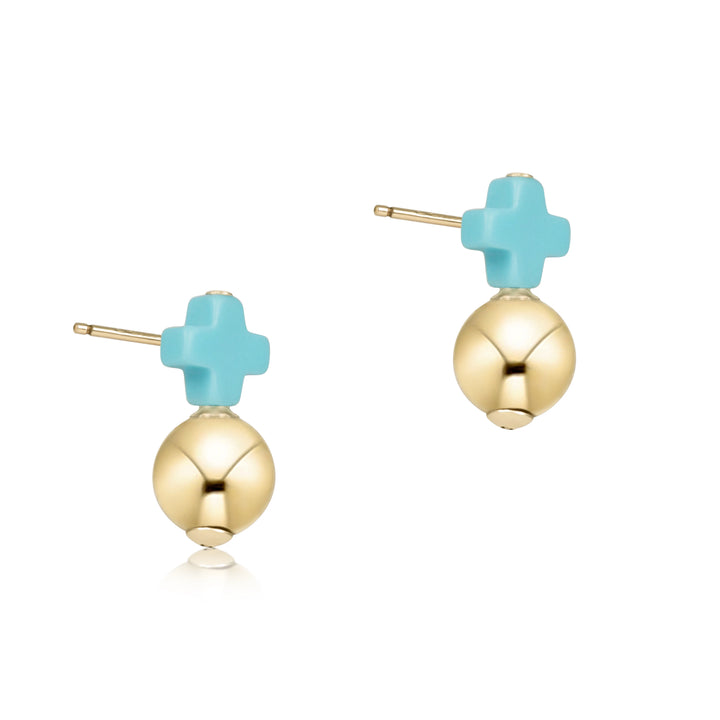 Enewton Signature Cross Small Turquoise Stud - Classic Gold