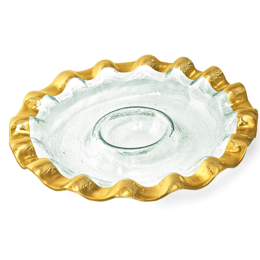 Annieglass Ruffle Round Chip & Dip Bowl, Gold
