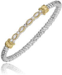 3MM Closed Band Bracelet, 0.46CT 14KT Yellow Gold & Sterling Sliver, 4-4.5X2.5MM Marquise Diamonds