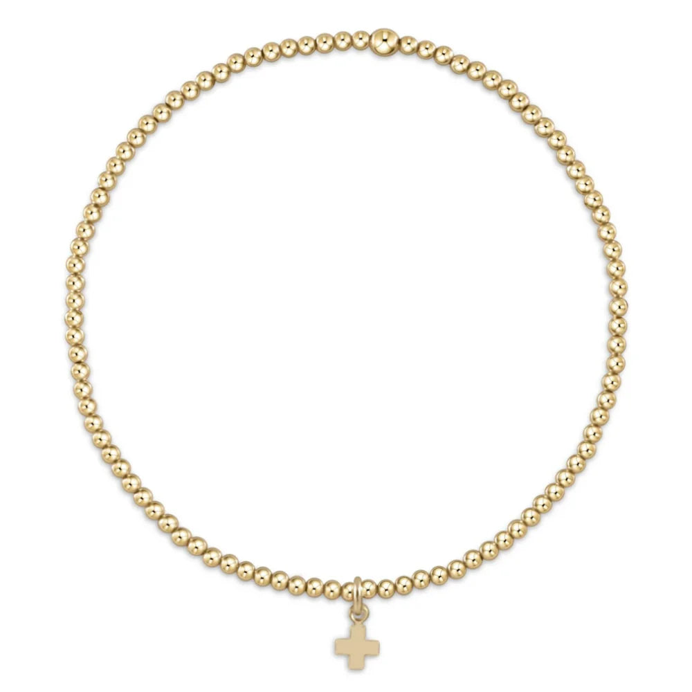 enewton egirl Classic Gold 2mm Bead Bracelet - Signature Cross Small Gold Charm