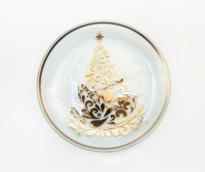 Annieglass Christmas Tree Plate, Gold 8.75"