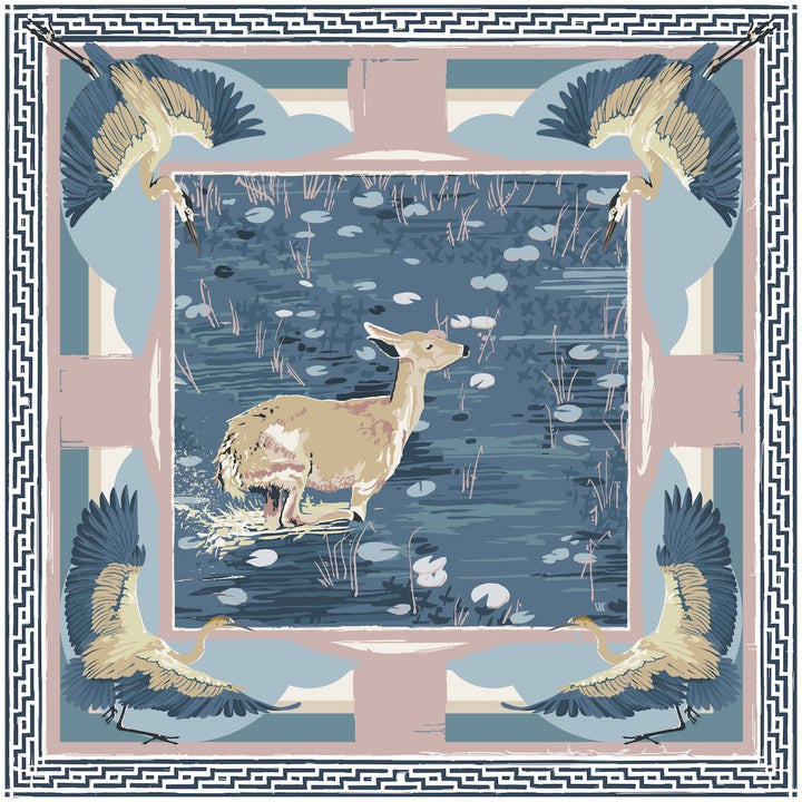 Austin Williams Art Blue Lily Pad Doe - Double - Sided Silk Scarf 35x35