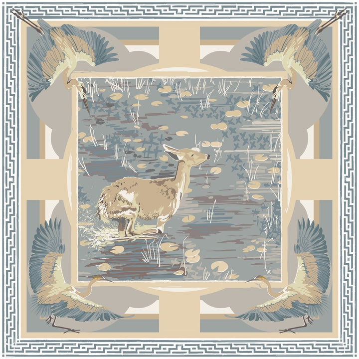 Austin Williams Art Neutral Lily Pad Doe - Double-Sided Silk Scarf 35x35