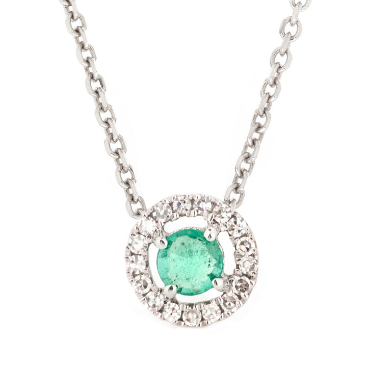 Round Emerald and Diamond Classic Birthstone Pendant