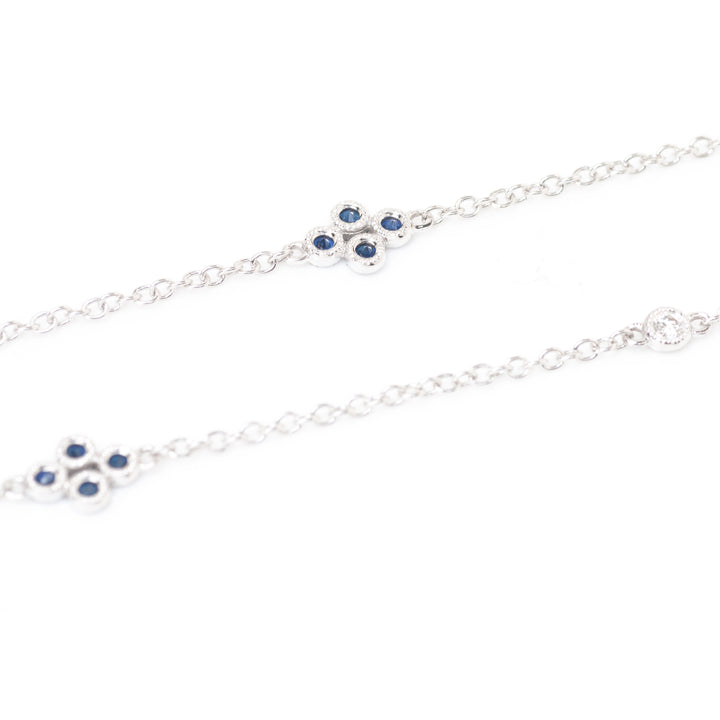 Sapphire and Diamond Station Clover Necklace