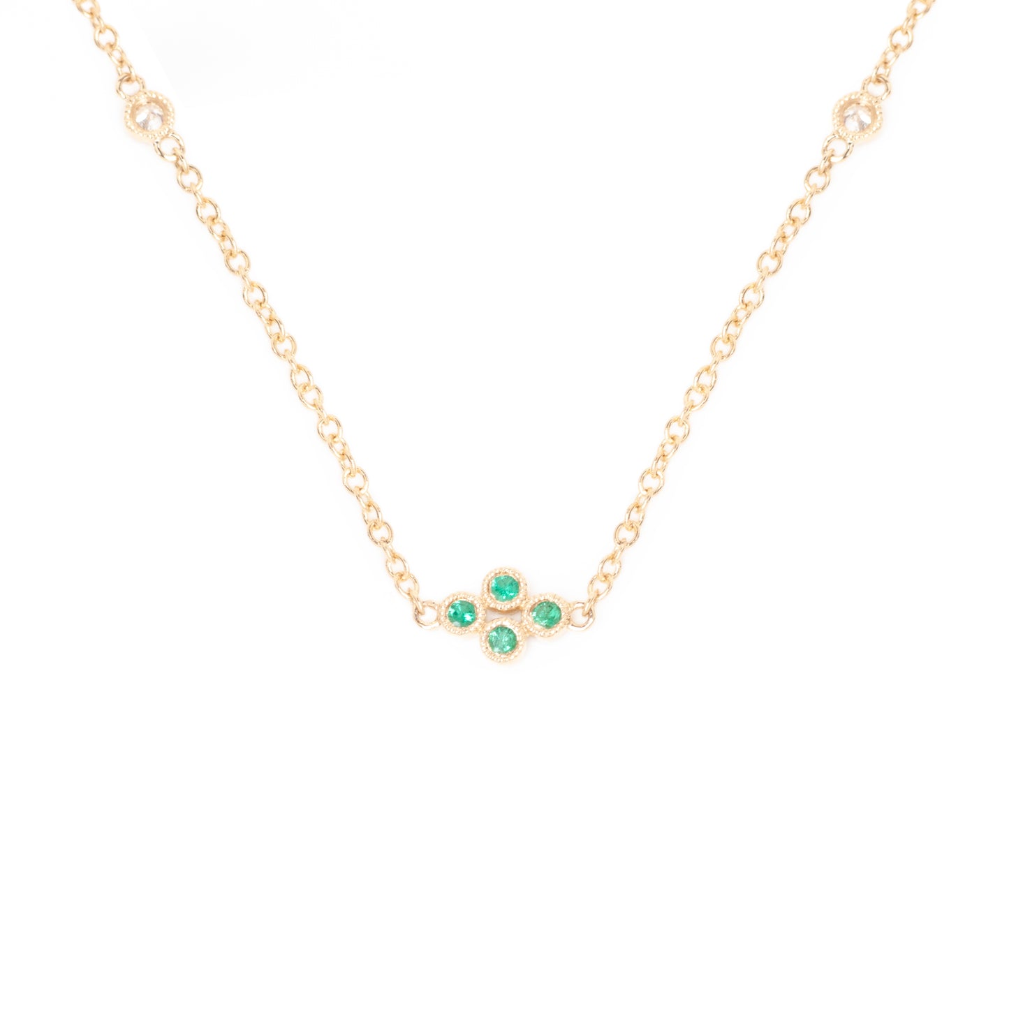 Emerald and Diamond Station Clover Necklace