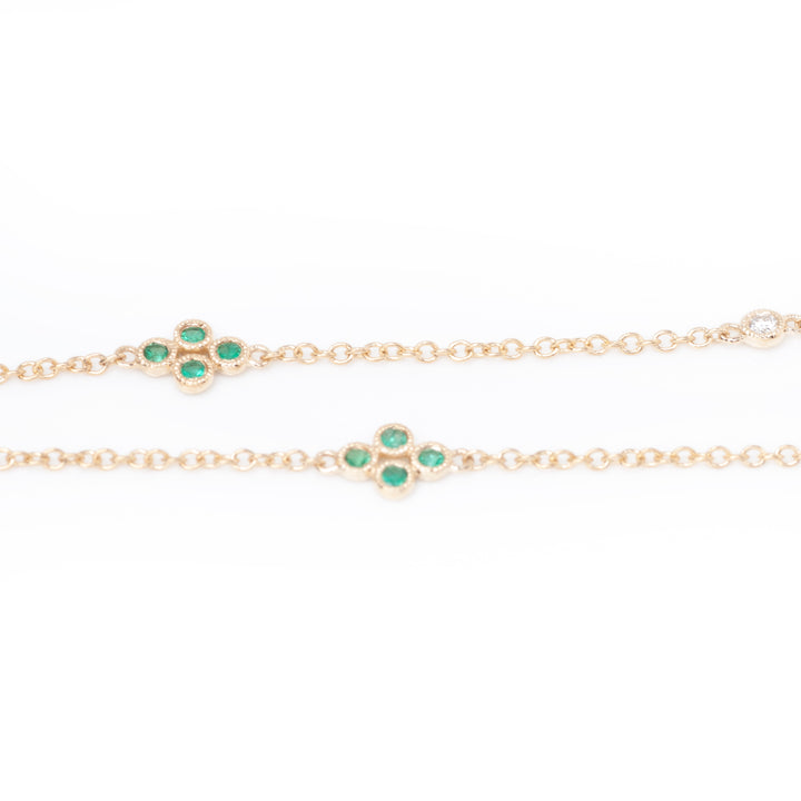 Emerald and Diamond Station Clover Necklace