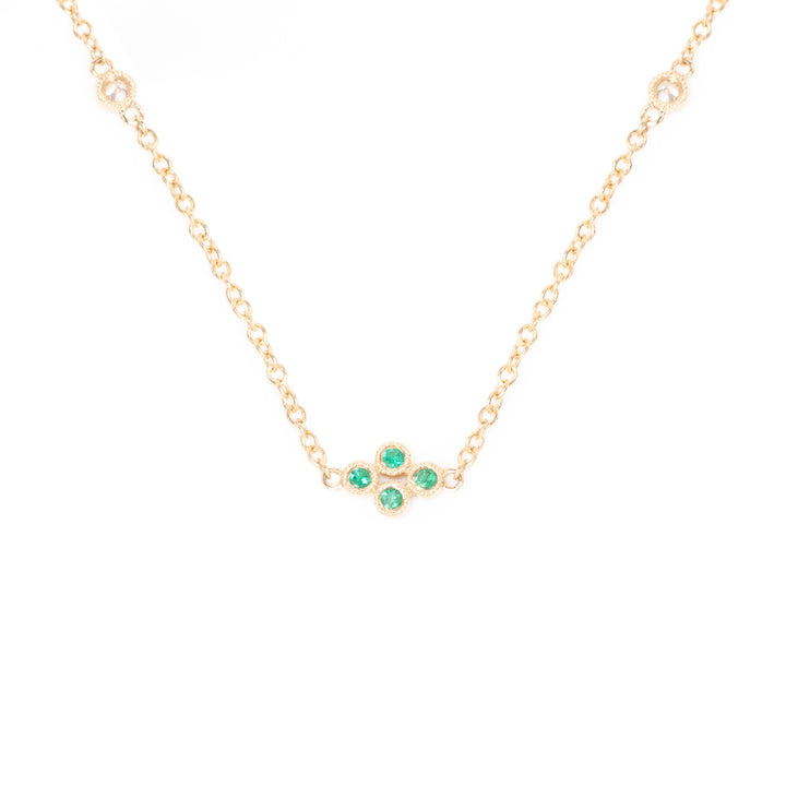 Emerald and Diamond Station Clover Necklace