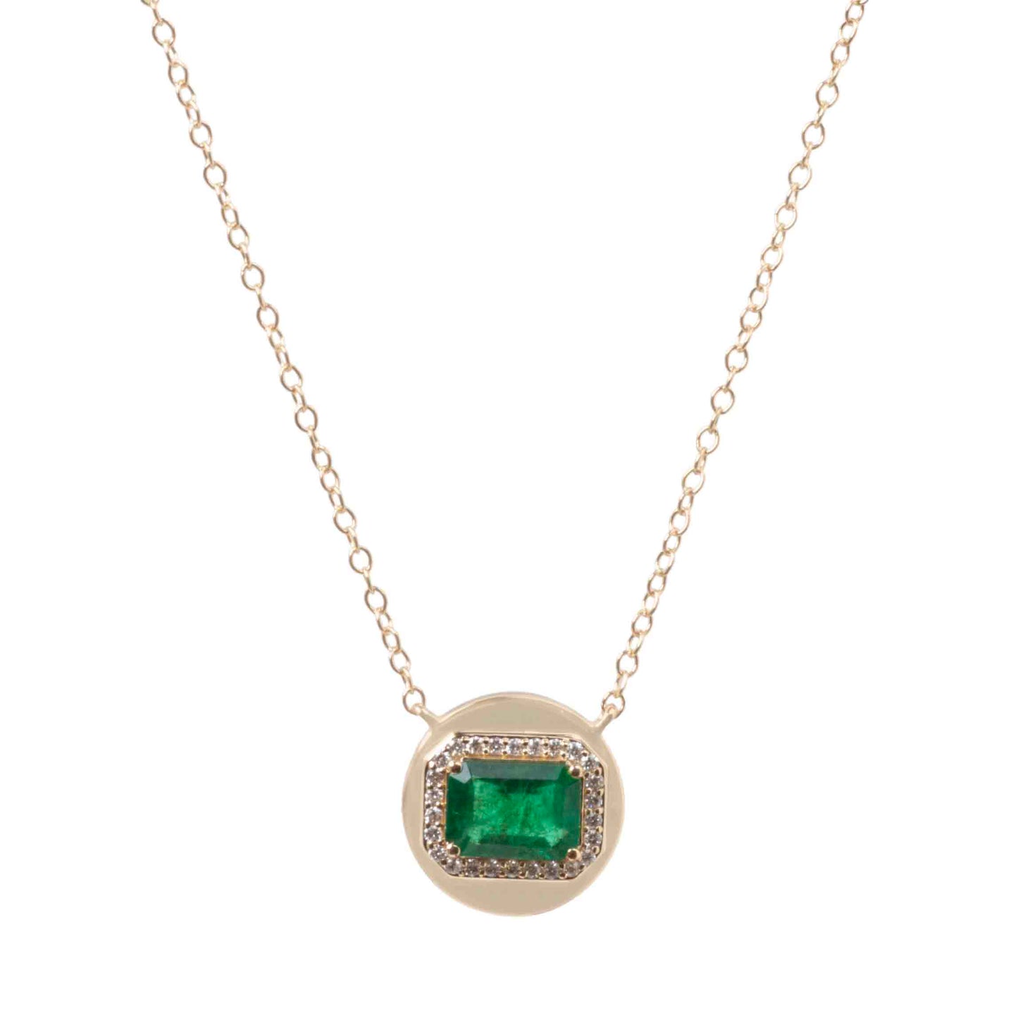 Emerald Cut Emerald with Diamond Halo Necklace