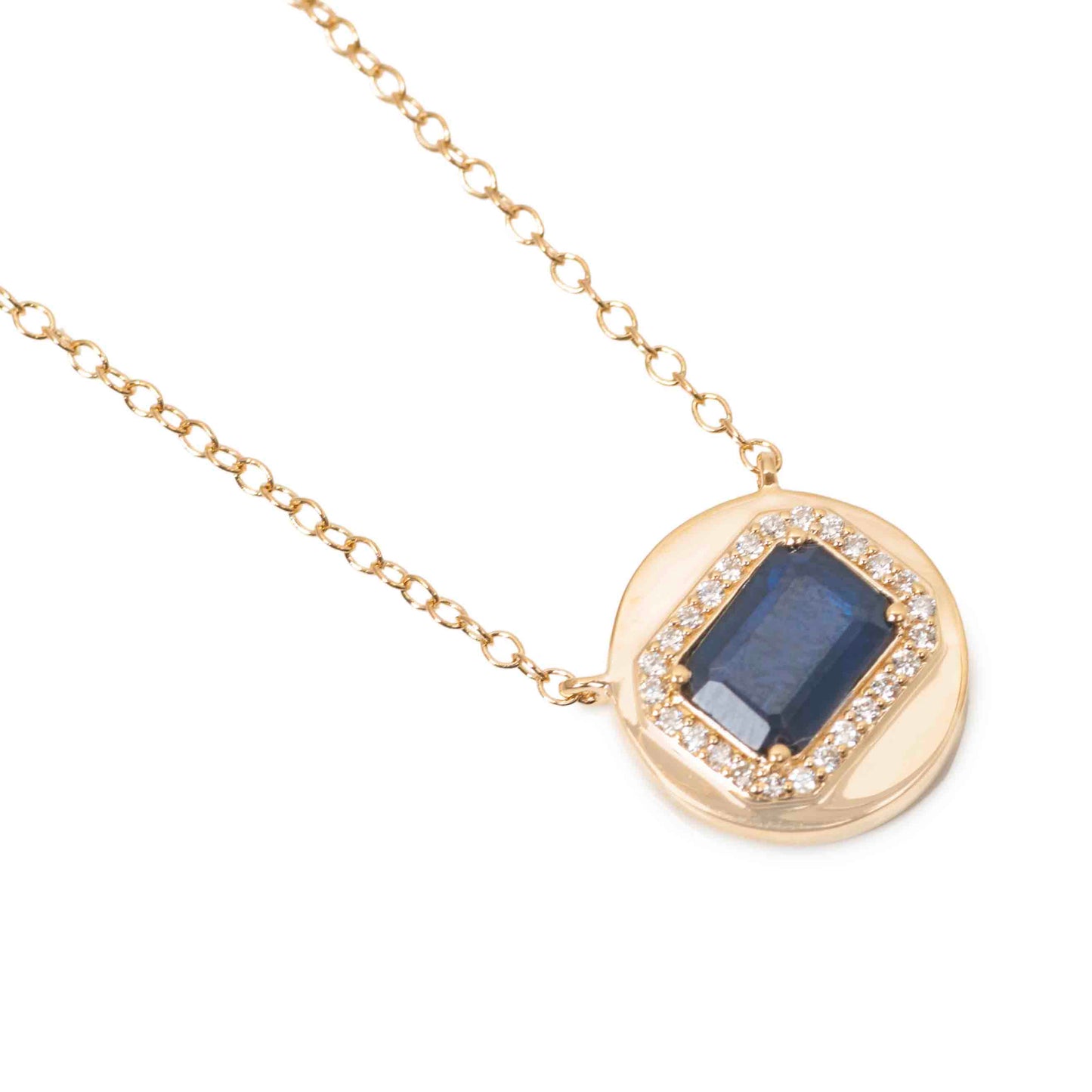 Emerald Cut Sapphire with Diamond Halo Necklace