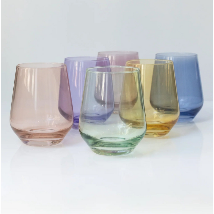 Estelle Mixed Stemless Wine Glasses - Set of 6 Pastel