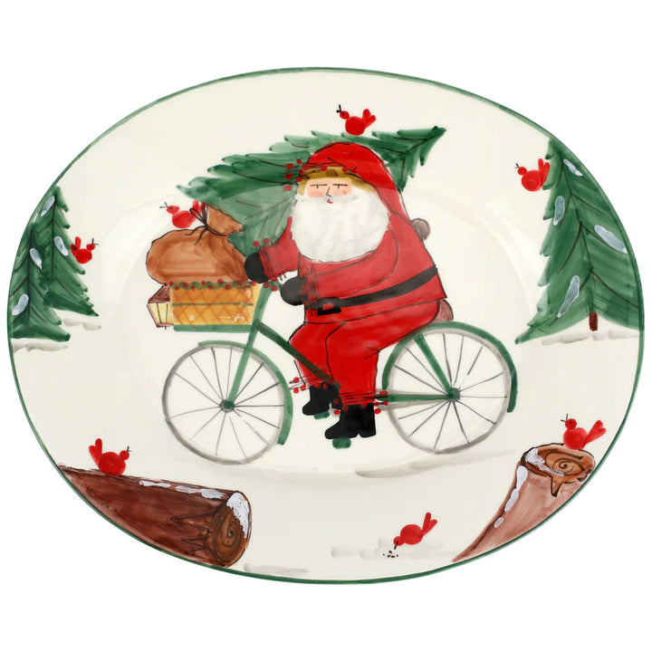 Vietri Old St. Nick Large Oval Platter with Bicycle