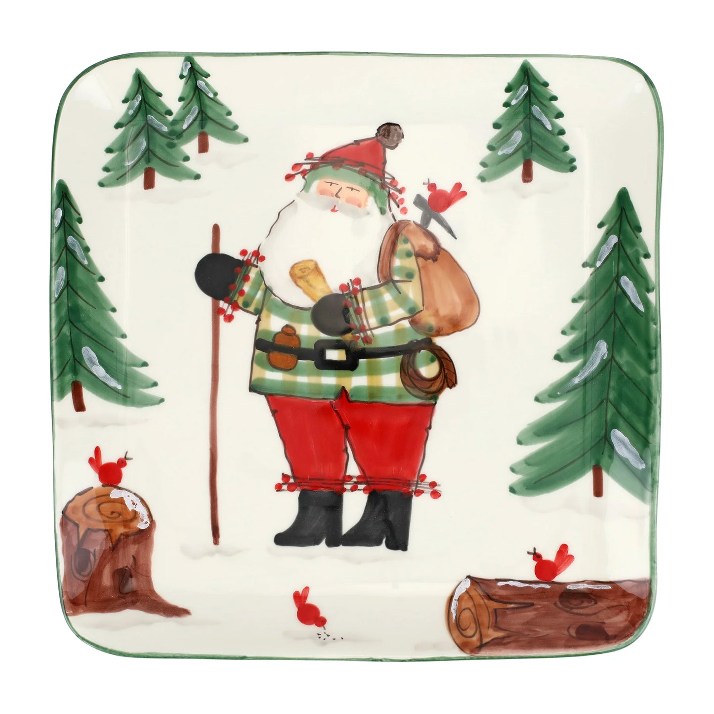 Vietri Old St. Nick Large Square Platter with Hiker