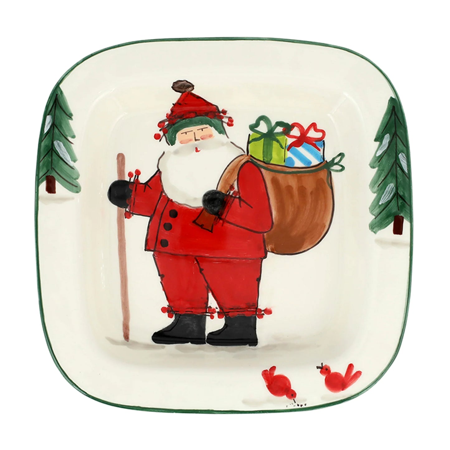 Vietri Old St. Nick Small Rimmed Square Platter with Gifts
