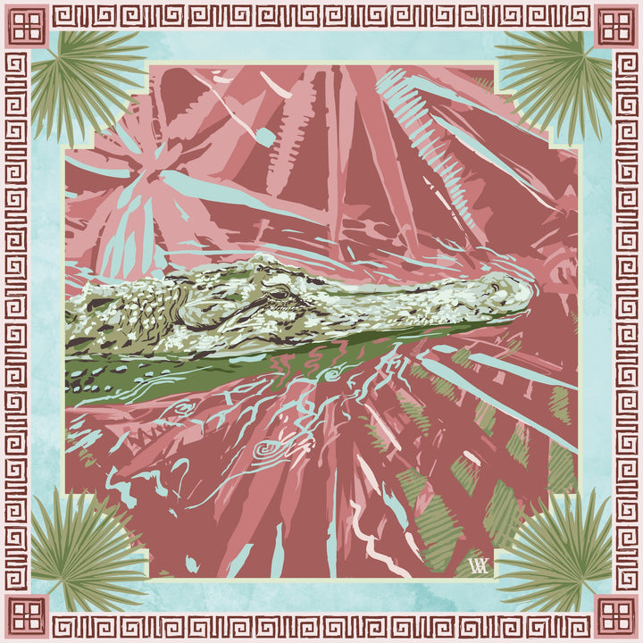 Austin Williams Art Pink Ocmulgee Alligator - Double-Sided Silk Scarf 35x35