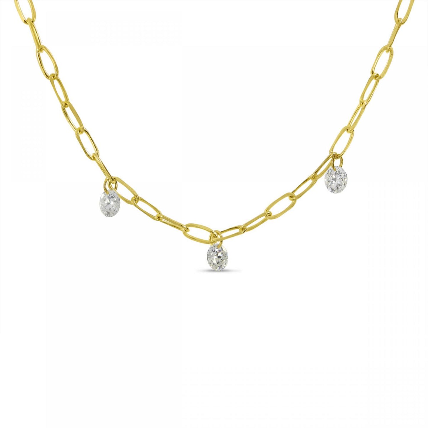 14KY Three Hanging Diamonds Necklace