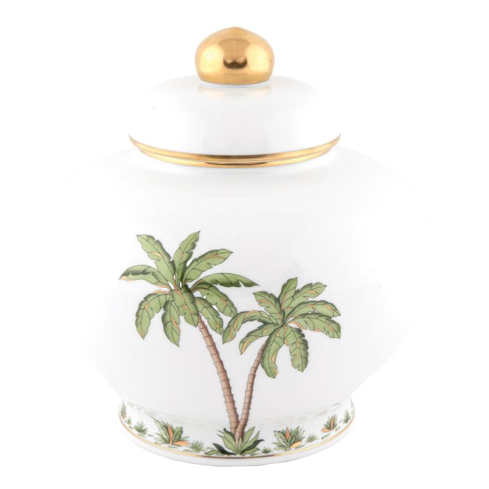 Herend Palm Tree Ginger Jar, Multicolor