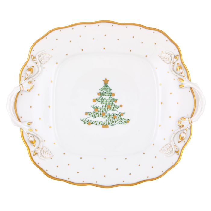 Herend Christmas Tree Square Cake Plate, Green