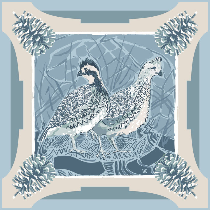 Austin Williams Art Light Blue Quail Pair Strong Pocket Square