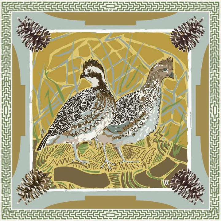 Austin Williams Art Gold Quail Pair - Double-Sided Silk Scarf 35x35